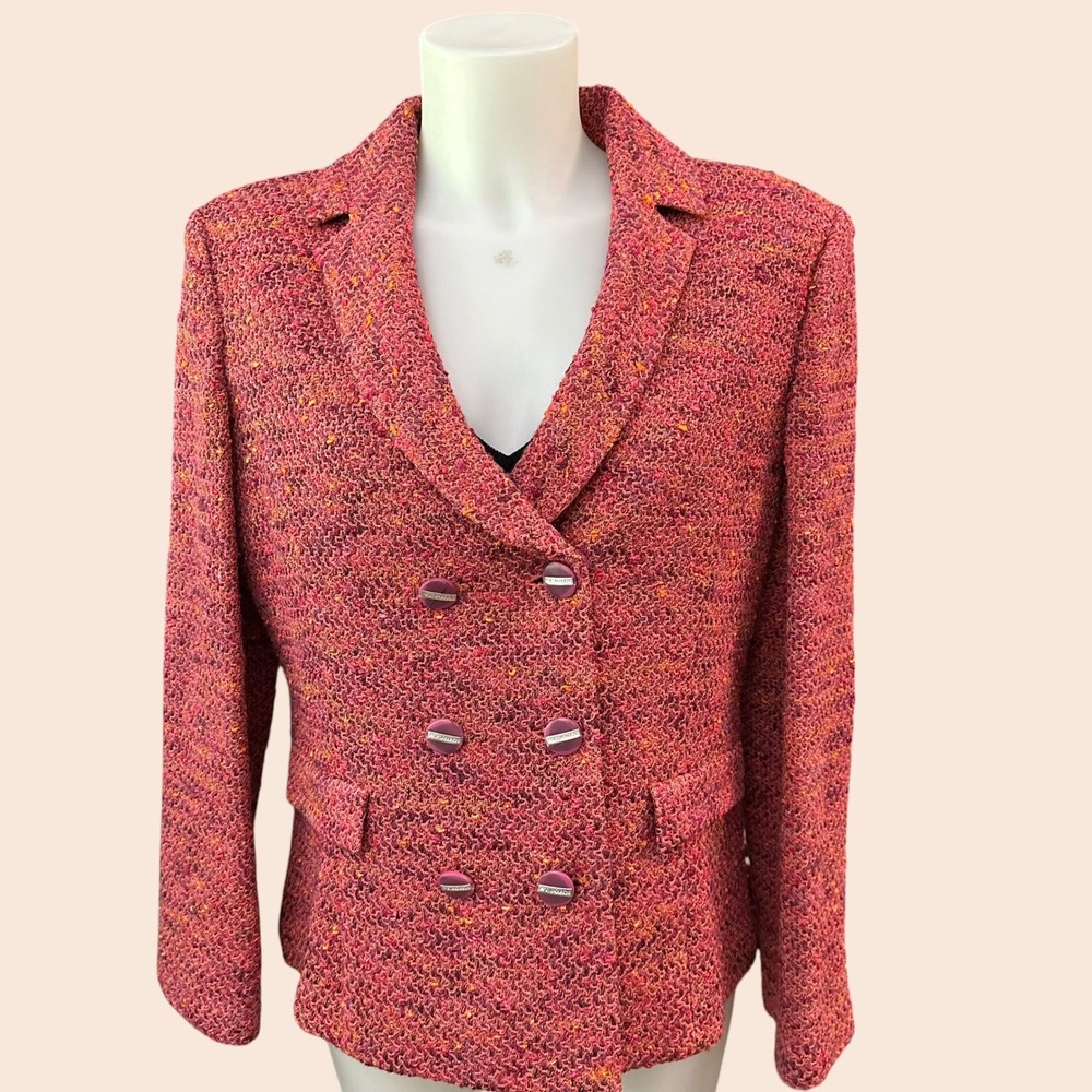 St. John Vibrant Coral Pink Double Breasted Shawl Collar Blazer &Tank Vintage 12